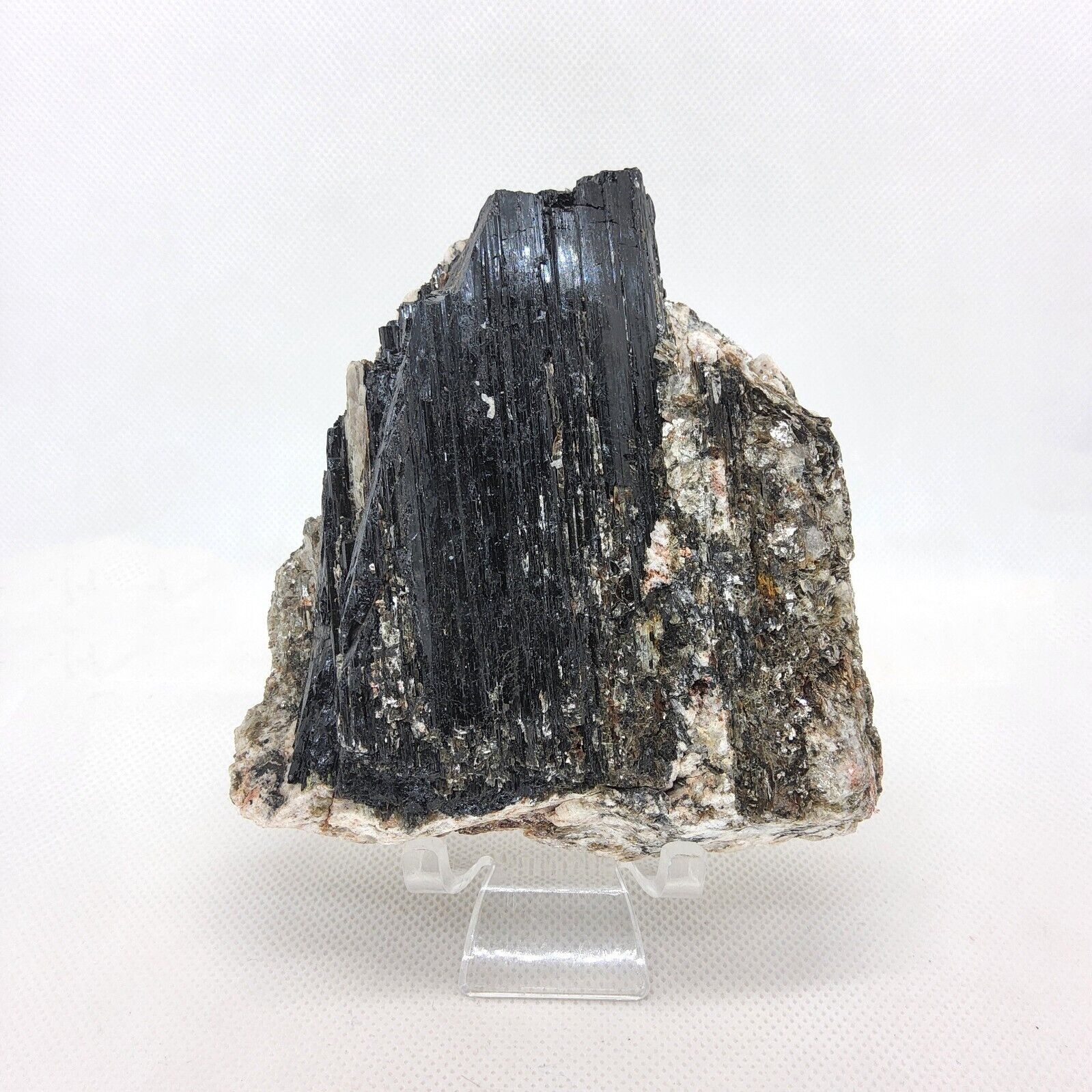 Tourmaline, matrix, mica, display, specimen, mineral, rock, black, #R-5494