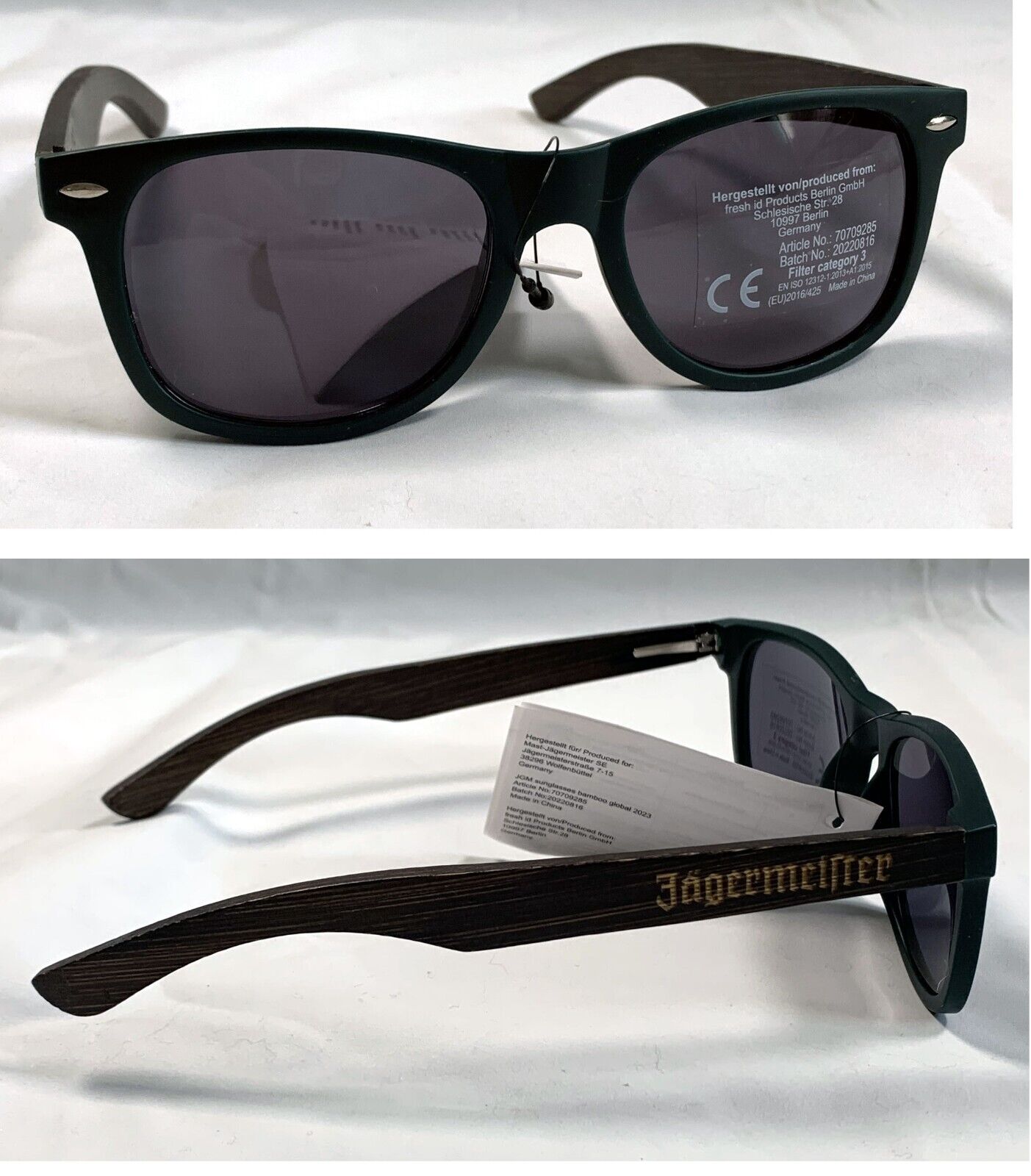 New Jagermeister Bamboo Sunglasses Green Frames Bamboo Arms