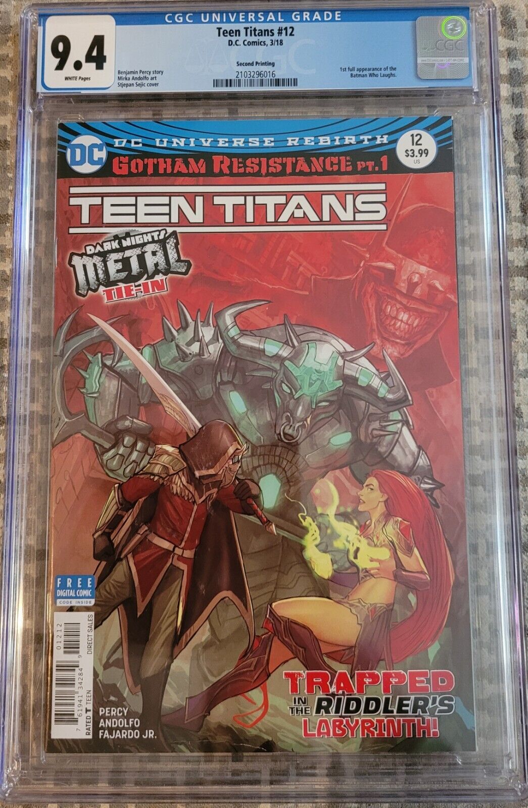 Teen Titans #12 1st Printing CGC 9.4 2nd Appearance of Batman Who Laughs