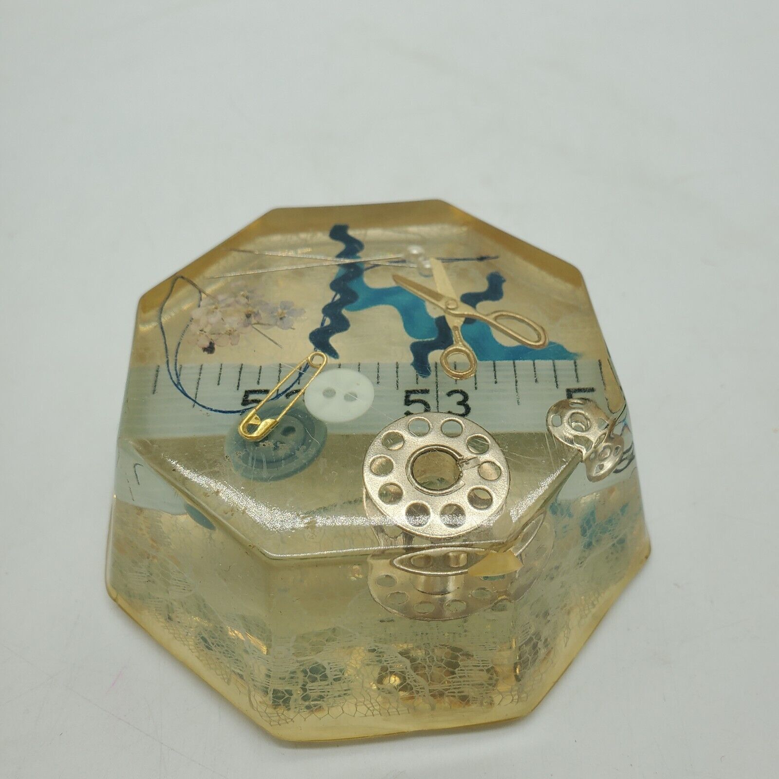 Vintage Acrylic Lucite Paperweight Sewing Notions