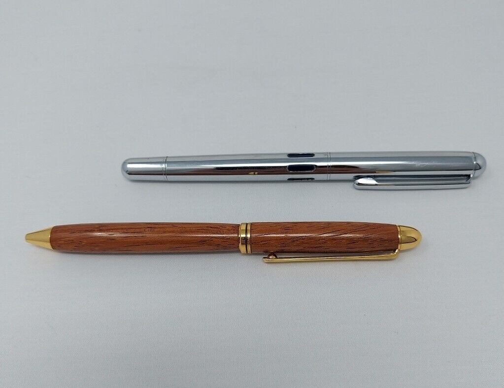 Handcrafted Mahogany Wood Pen w/ Gold Accent + Bonus Silver Pen