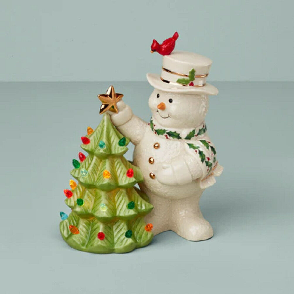 Lenox China Christmas Happy Holidays Retro Tree Lit Snowman Figure - N/O