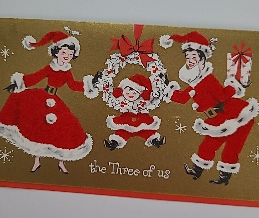 1966 Vtg CHRISTMAS Family in SANTA Flock Costumes From THE THREE OF US CARD