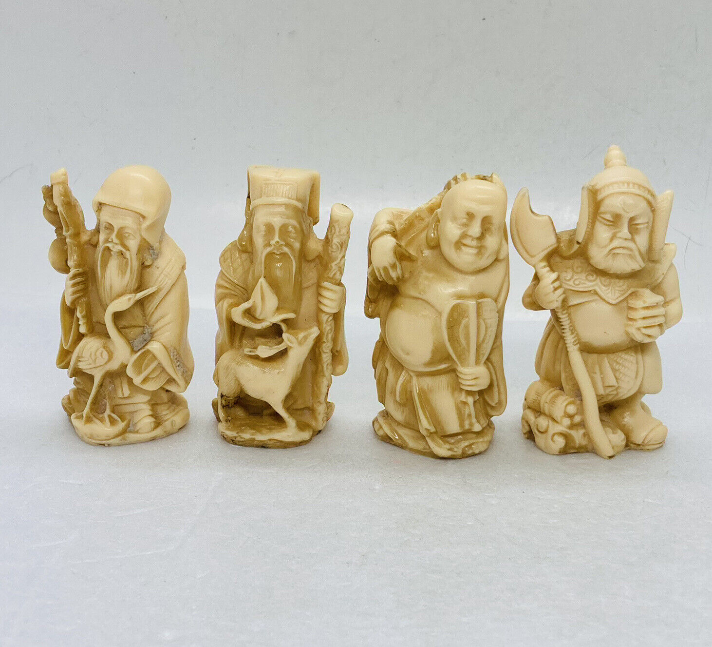 Vintage Chinese Four Gods Resin Figurine Prosperity Luck Peace Protection Art BB