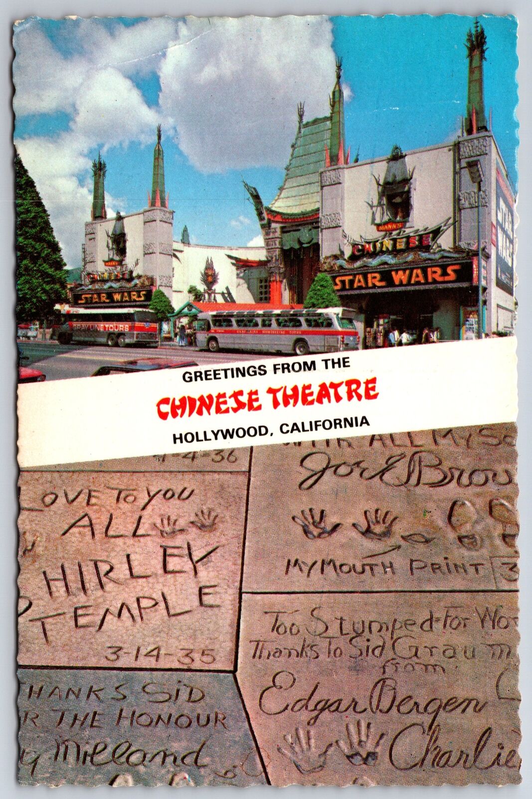 Hollywood California~Chinese Theatre Marquee: STAR WARS~Sidewalk~1977 Postcard