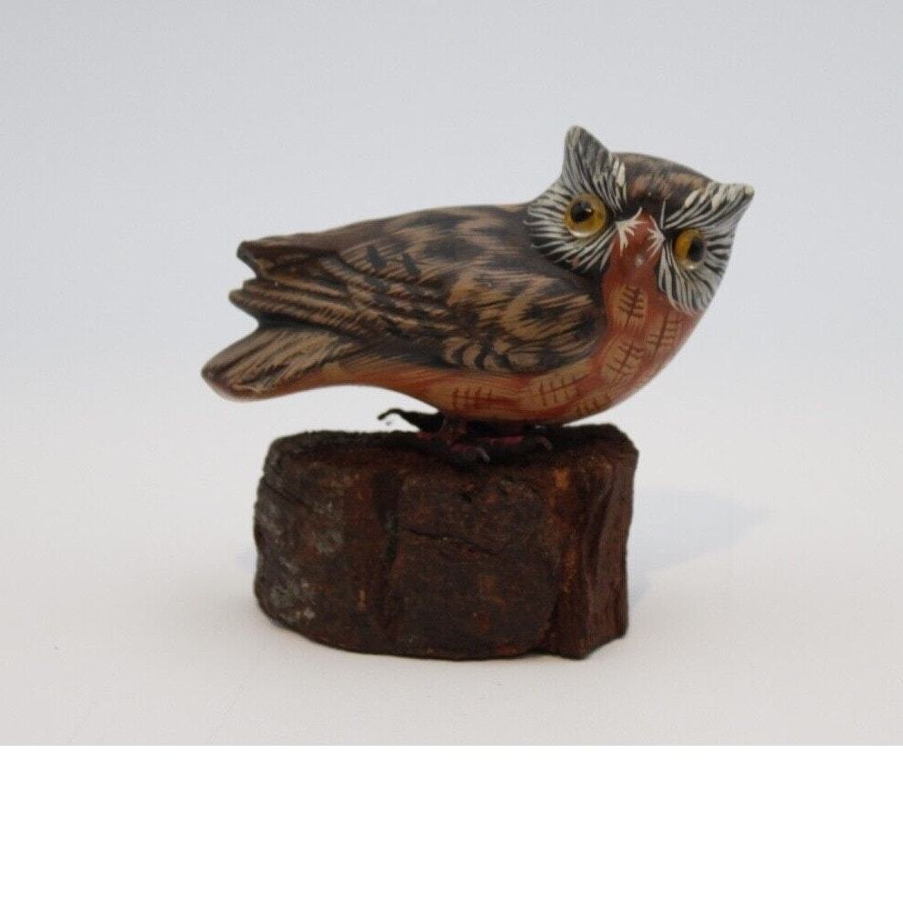 Vintage Enesco Owl Perched On Wood Log Figurine 1986