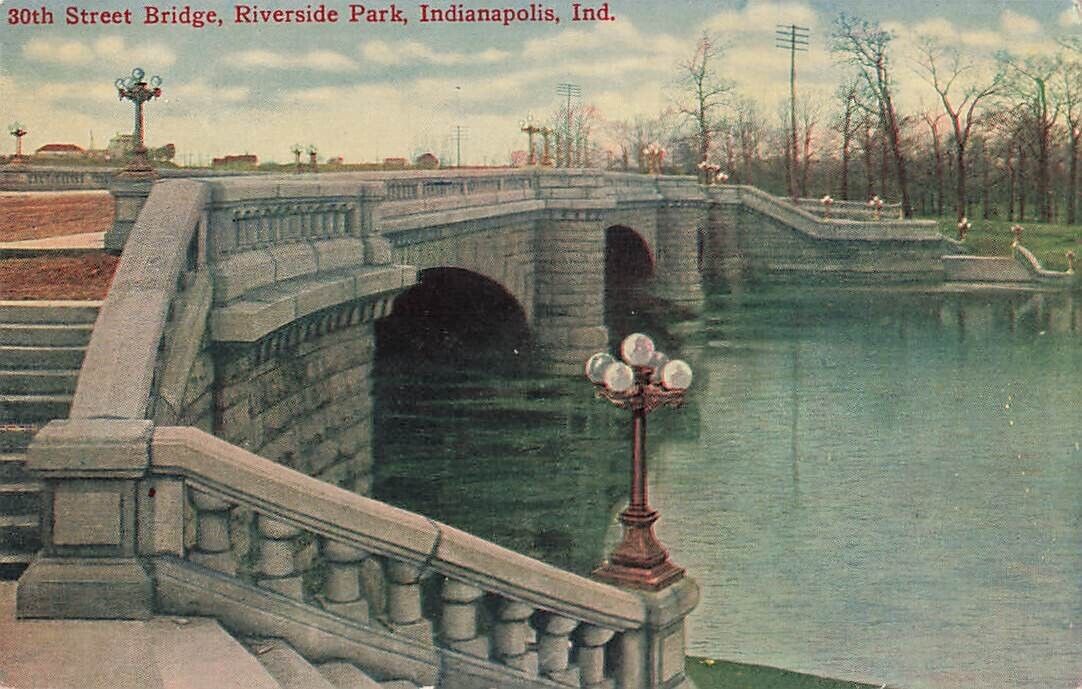 Postcard 30th Street Bridge Riverside Park Indianapolis Indiana DB