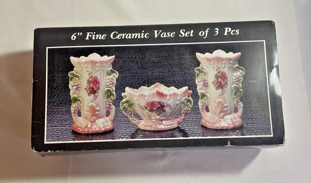 6” Fine Ceramic Vase Set Of 3 Pieces
