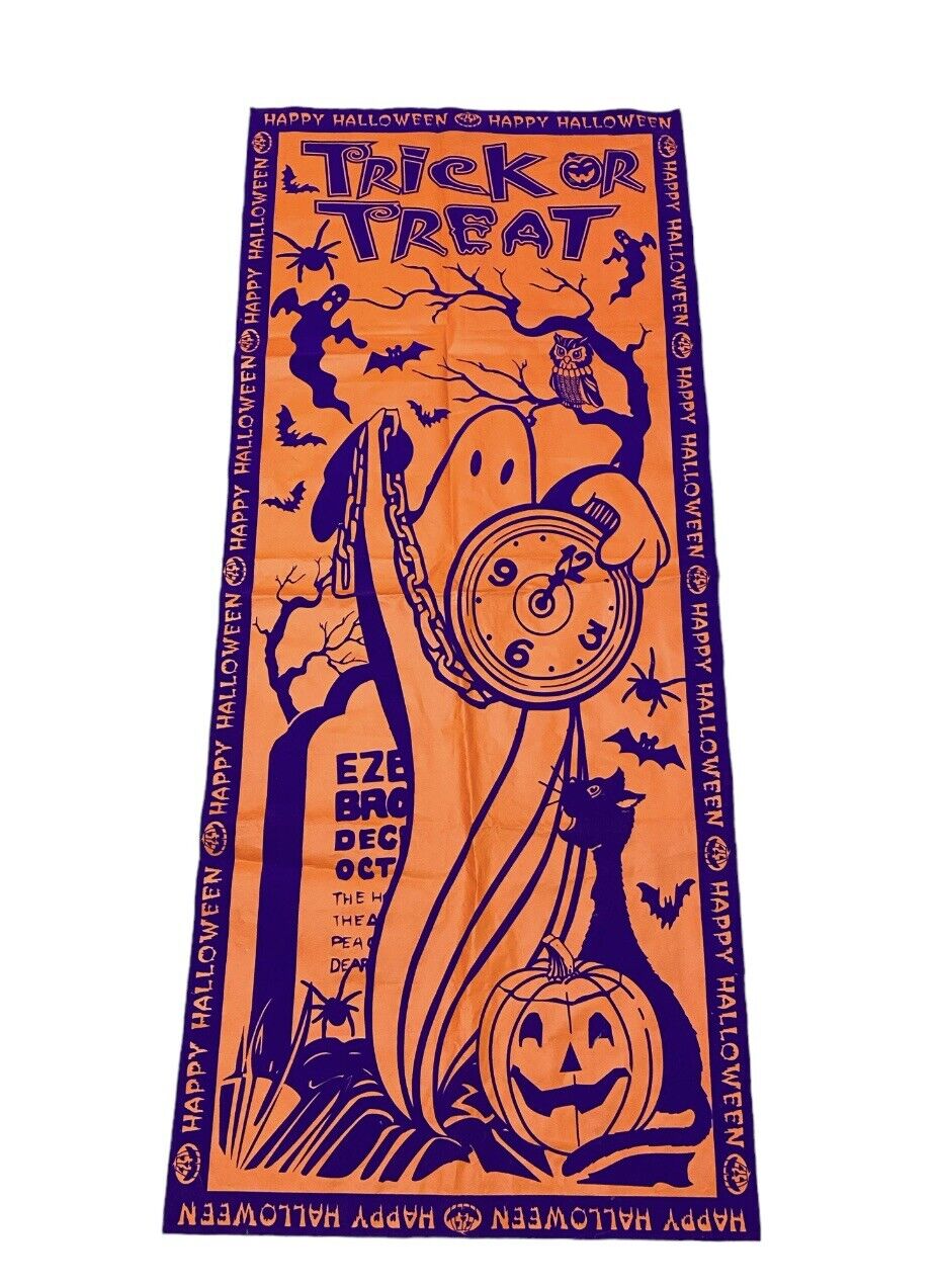 Vintage 80s Halloween Ghost Graveyard Pumpkin Door Covering Decor 59” Tall Felt