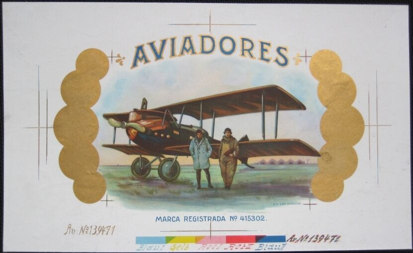 Amelia Earhart Printer\'s Proof Cigar Box Label, \'AVIADORES\' - Pioneer Aviation