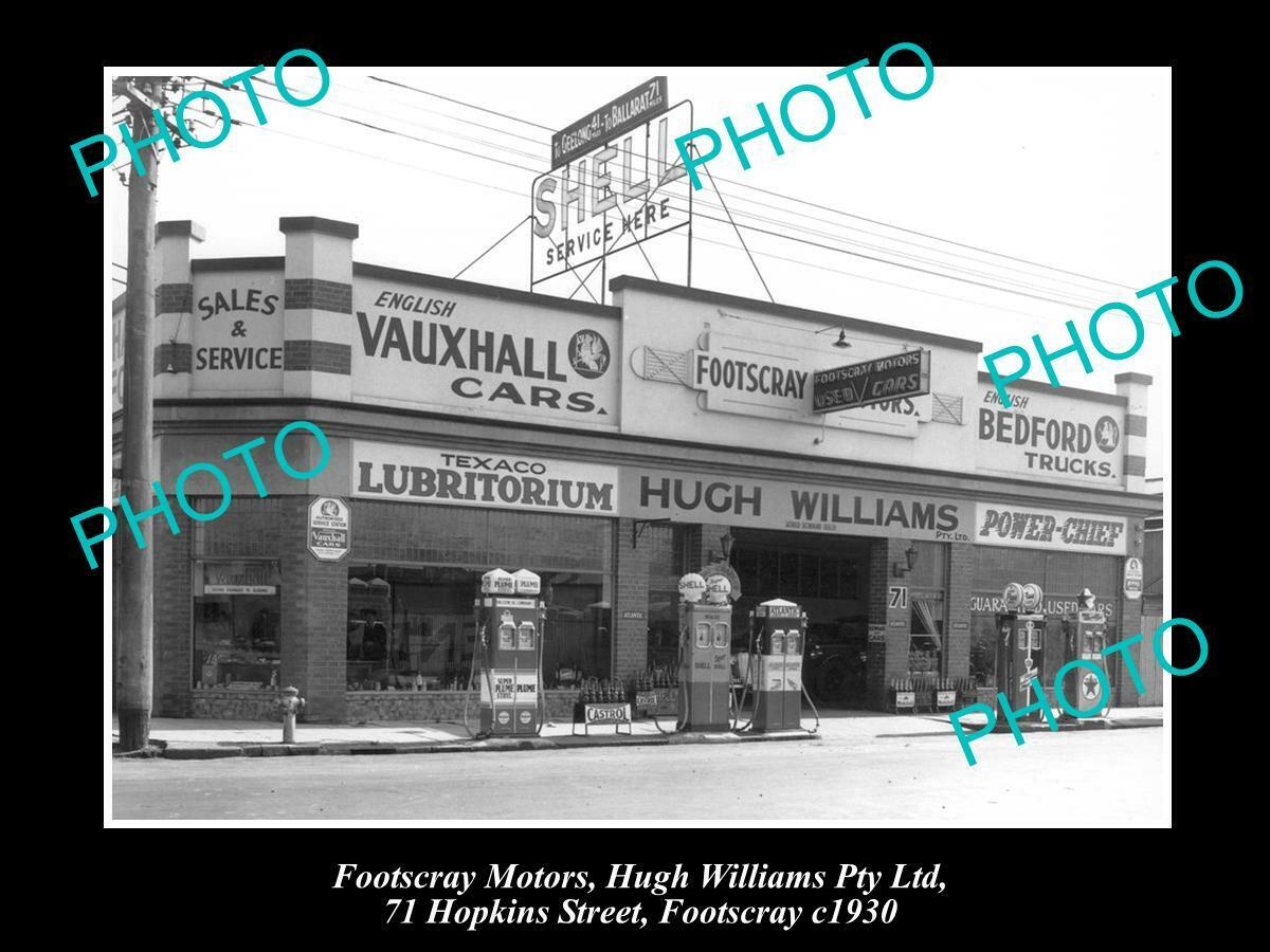 OLD LARGE HISTORIC PHOTO OF FOOTSCRAY VIC, WILLIAMS MOTORS, HOPKINS St c1930s
