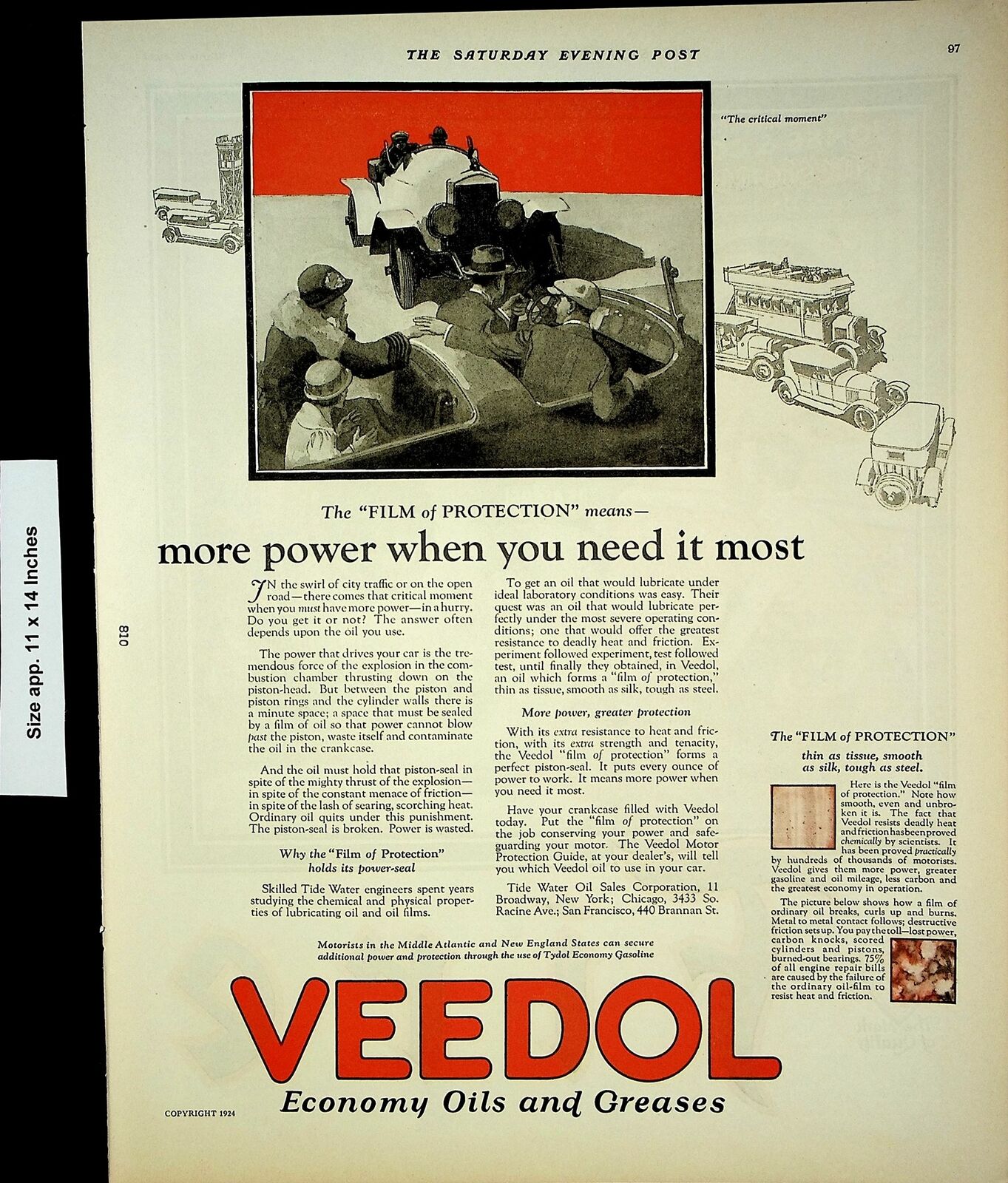 1924 Veedol Economy Oils Grease Film Protection Vintage Print Ad 4083