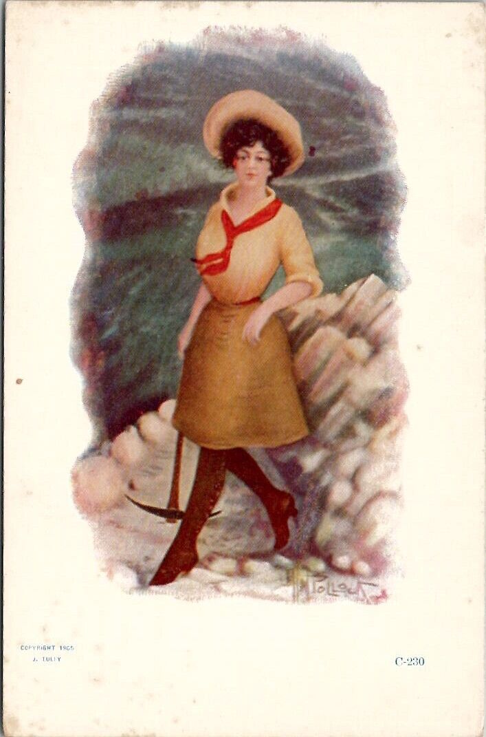Women Mining the West Cowgirl with Pickaxe Artist HM Pollock Postcard Z16