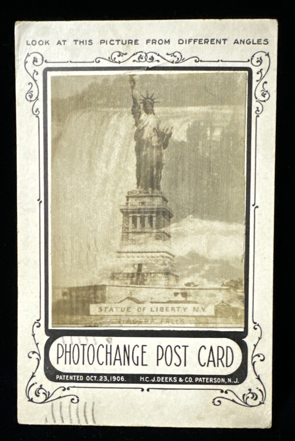 VTG Rare Dual Angle View Postcard Patented 1906 Statue of Liberty/Niagra Falls
