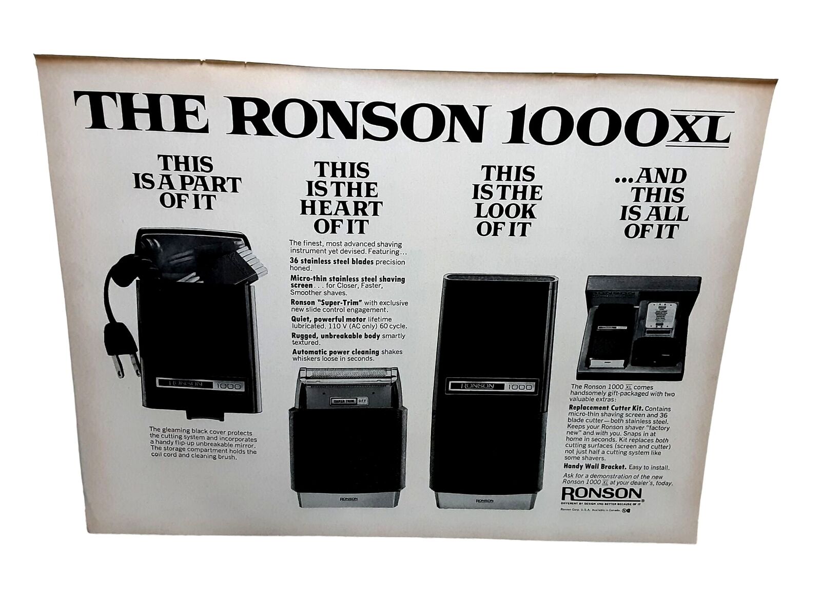 1971 Ronson 1000XL Razor Shaver Original Print Ad vintage