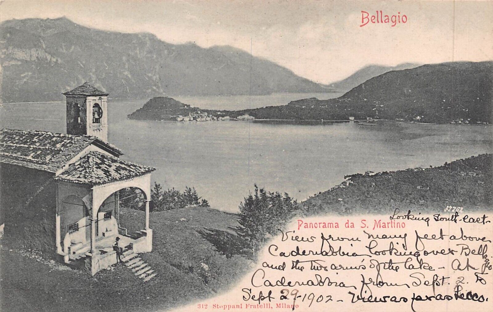 COMO di LAGO LOMBARDY ITALY~BELLAGIO-PANORAMA da S MARTINO~1902 PHOTO POSTCARD