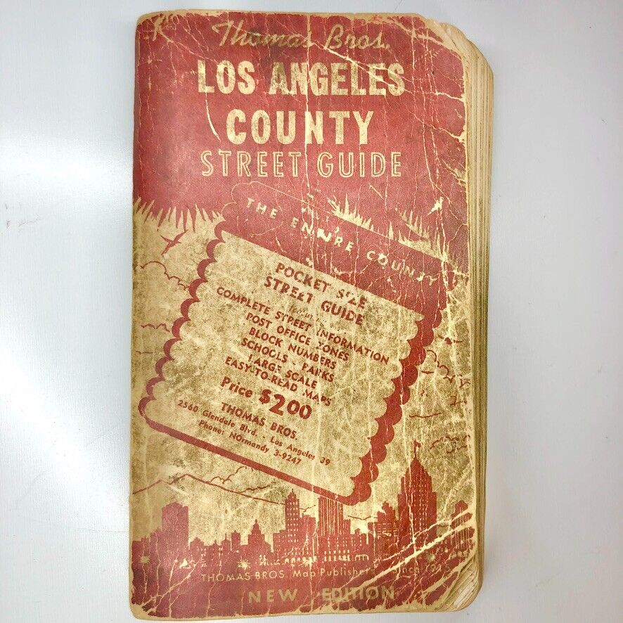 1957 Los Angeles County Thomas Guide - Before Freeways -Pocket Size Street Guide
