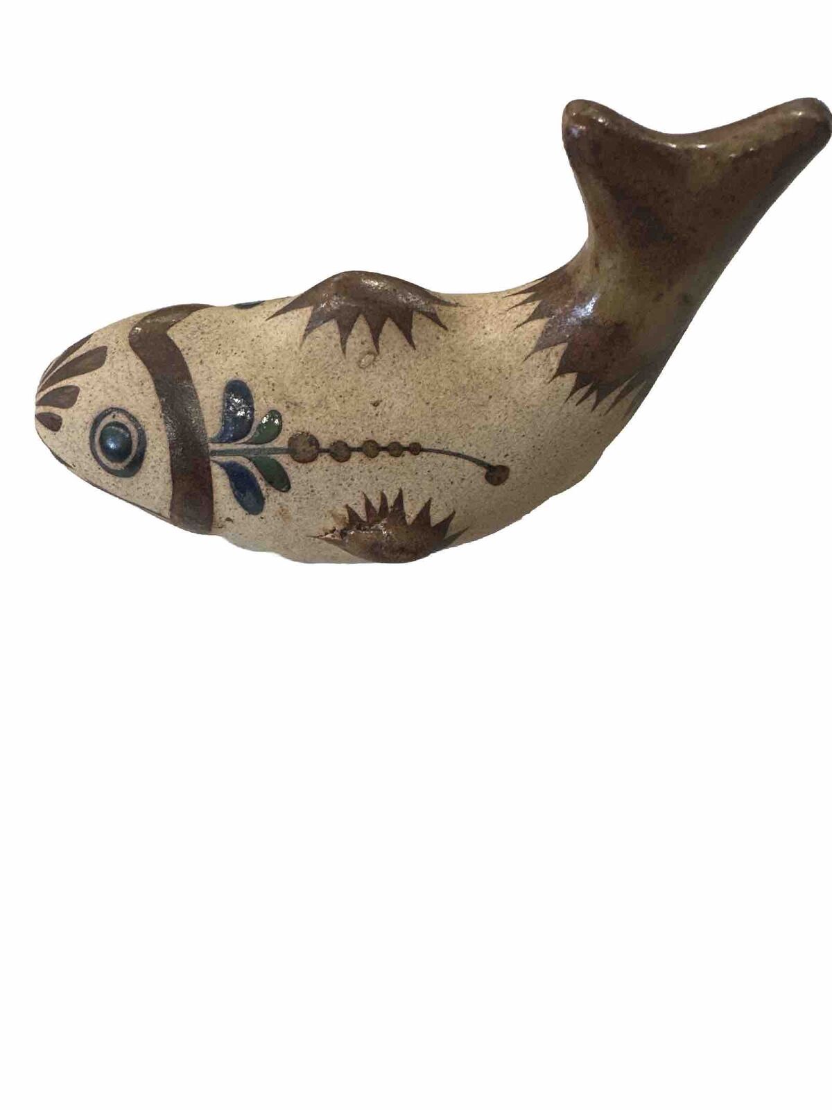 Vintage Tonala Mexico Folk Art Pottery Fish Hand Painted Figurine 7”