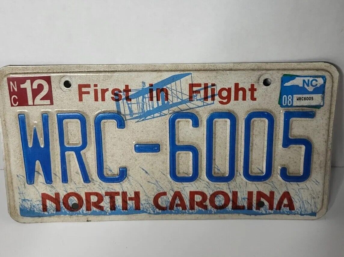 2008 North Carolina License Plate WRC-6005 First in Flight 