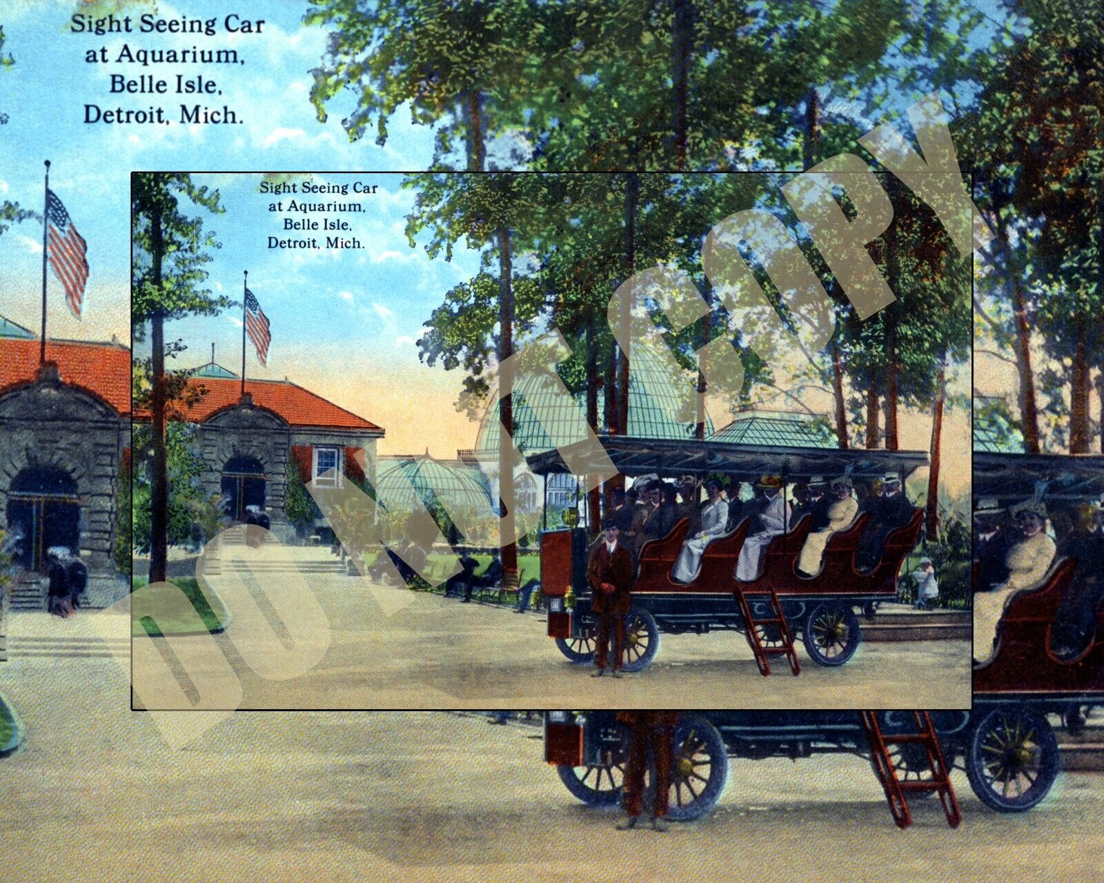 Sight Seeing Car at Aquarium On Belle Isle In Detroit From Post Card 8x10 Photo
