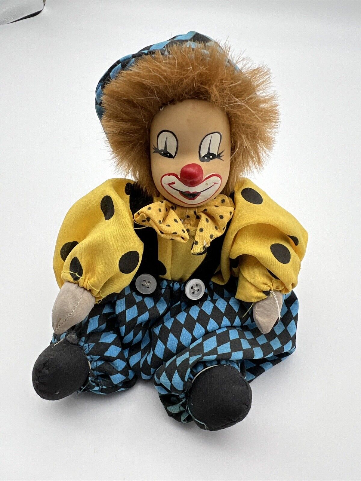 Vintage Clown Doll with Handpainted Wooden Face