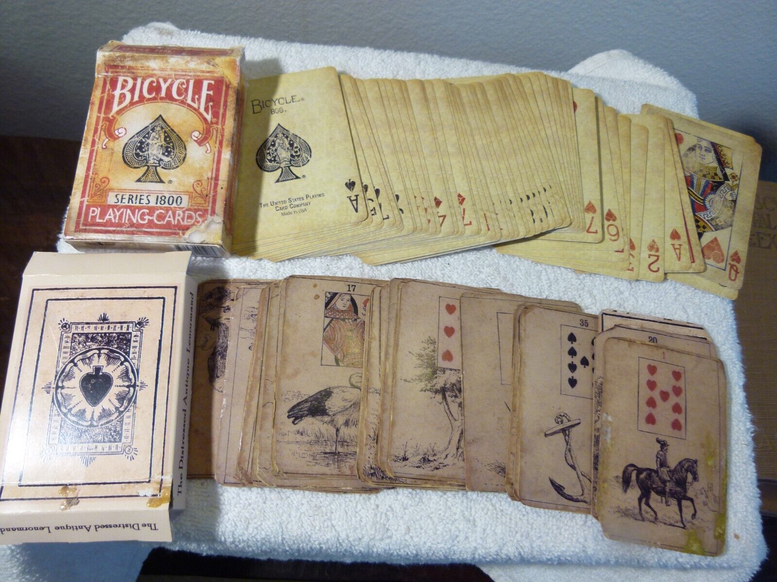 4 DECKS OF ODD PLAYING CARDS ANTIQUE OR ANTIQUED GYPSY WITCH JOE CAMEL