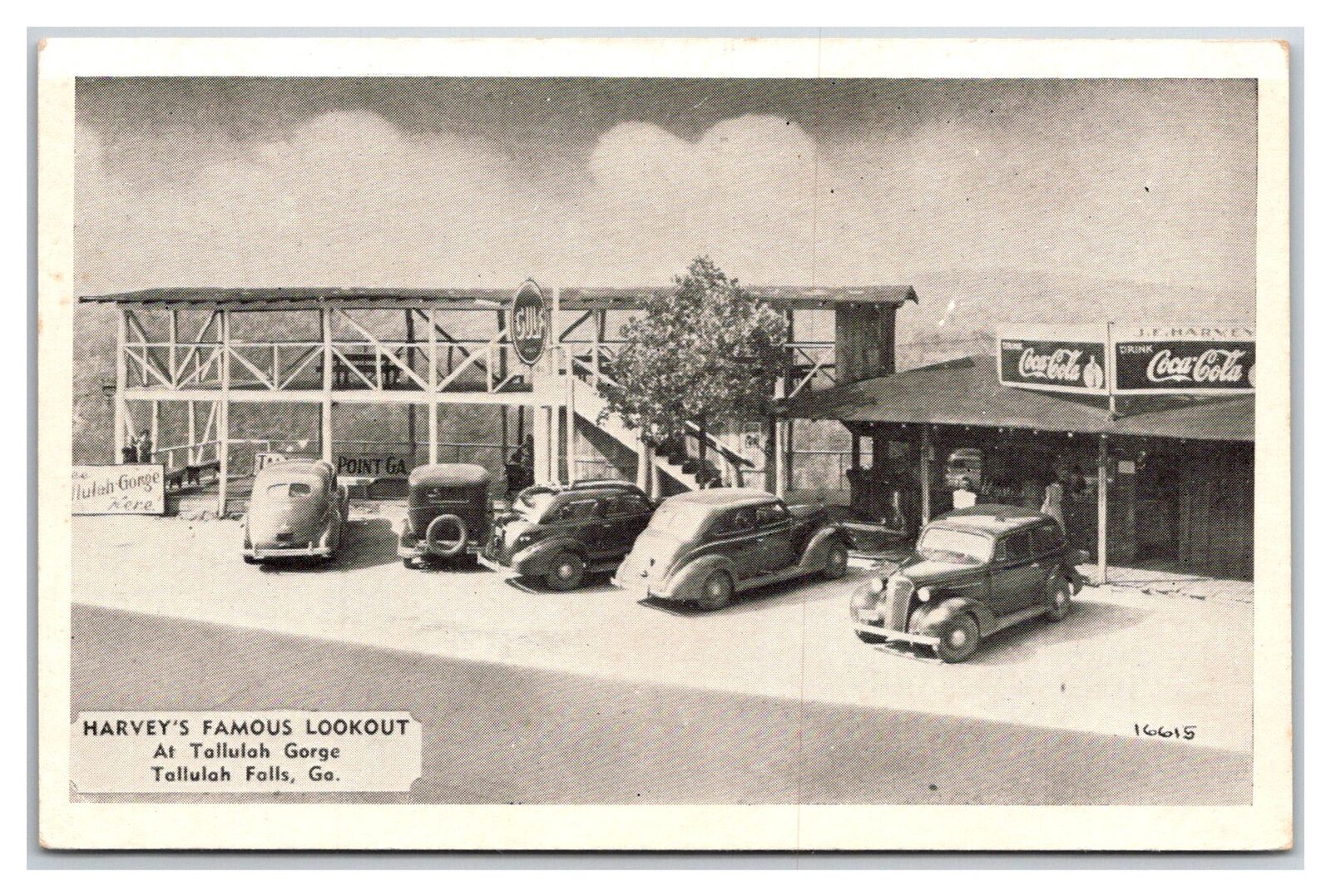 Tallulah Falls Georgia Harvey\'s Famous Lookout * old cars * Coca Cola sign Gulf
