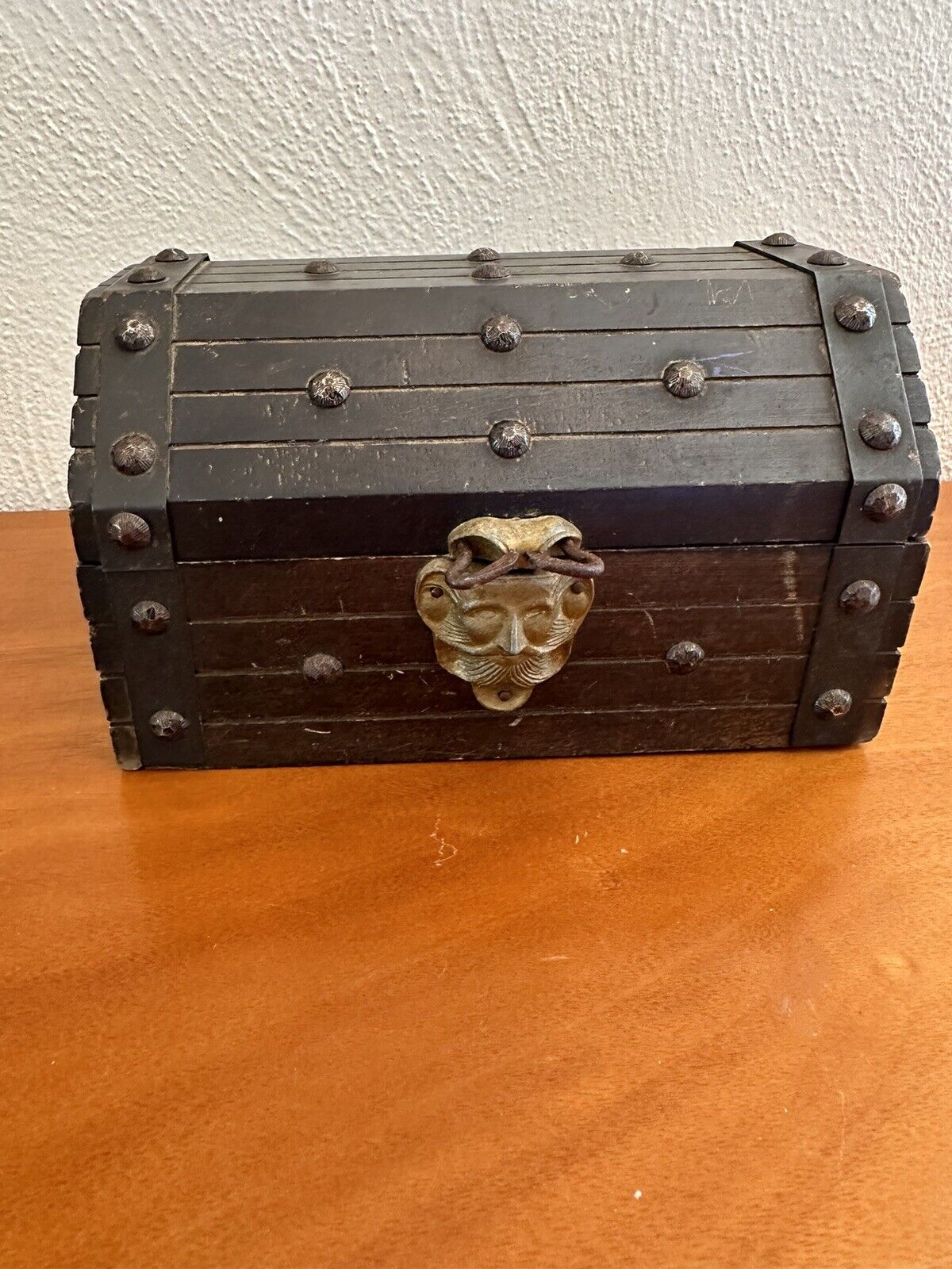 Vintage Gothic Wooden Stash Box Jewelry Box with Face 1960's Gargoyle