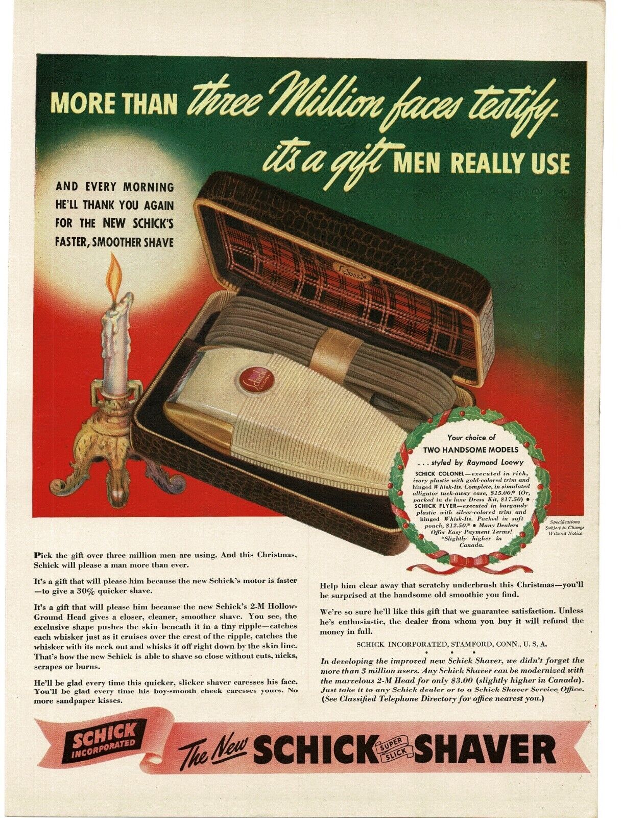 1941 Schick Super Slick Colonel Electric Razor Shaver gift set Vintage Print Ad