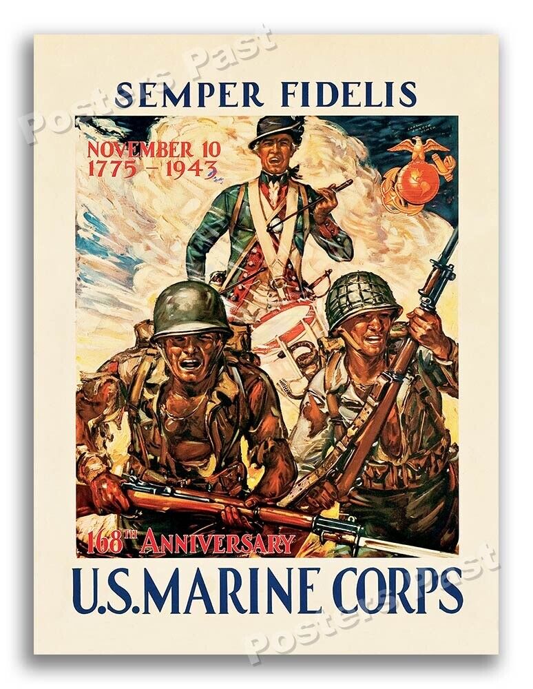 1943 Semper Fidelis - U.S. Marine Corps Vintage Style WW2 Poster - 18x24