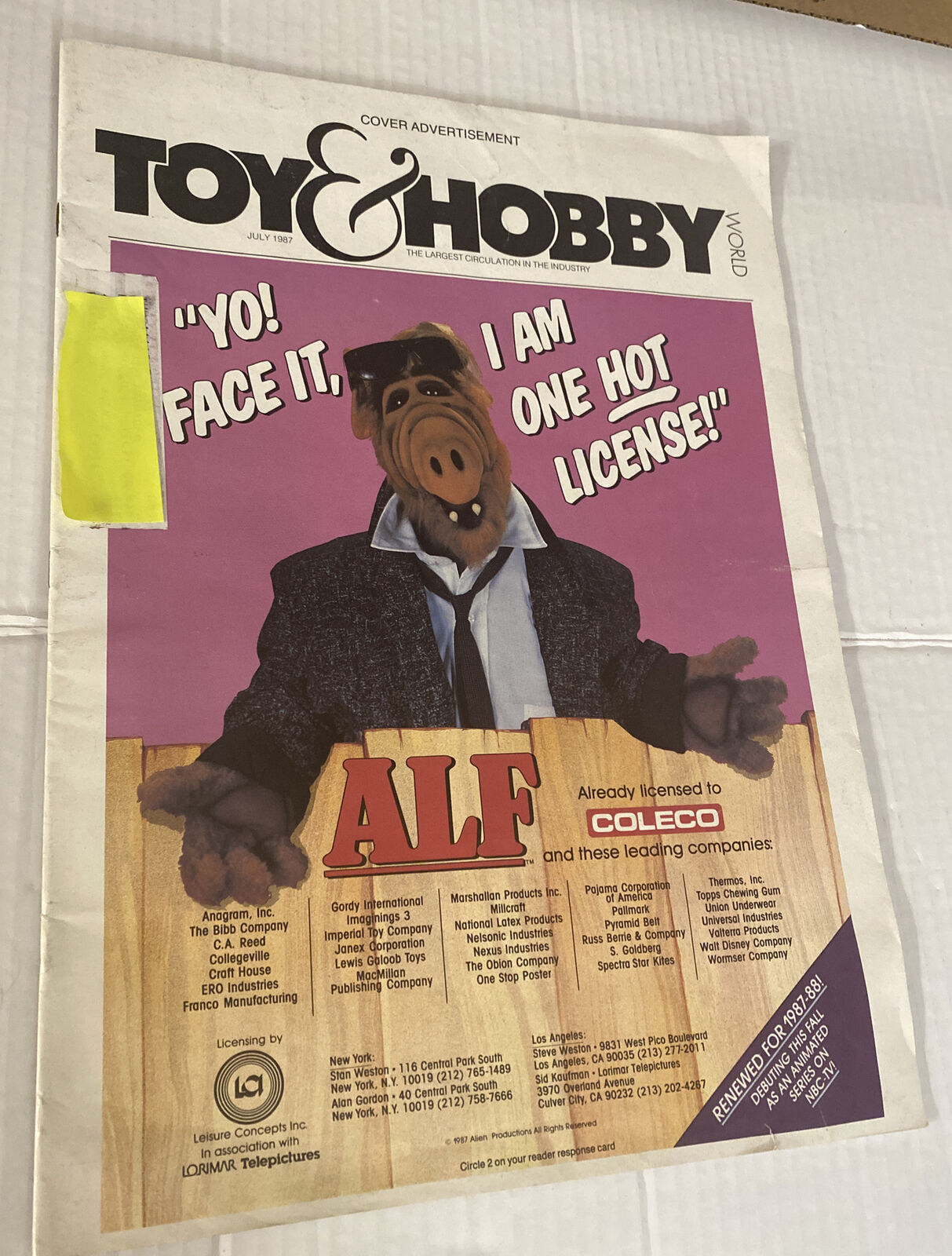 VTG 1980s Toy Hobby Wrld Trade Magazine ALF Cover Konami NES Roadblasters Car AD