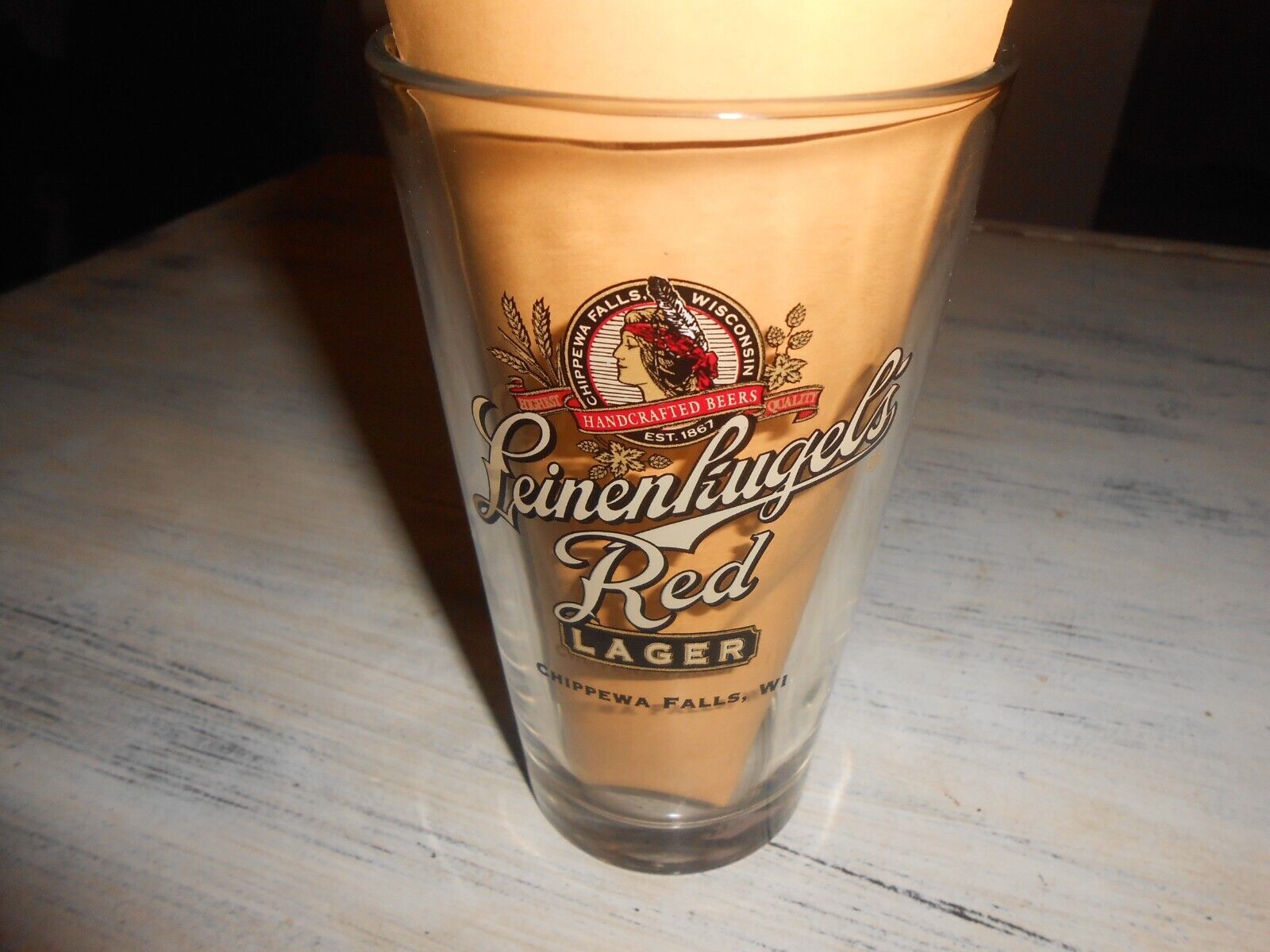 Leinenkugel's Red Lager Red Devil Lure Pint Beer Glass Chippewa Falls WI