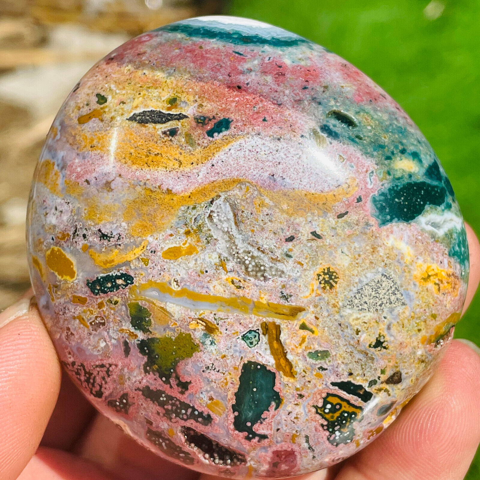 222g Natural Colourful Ocean Jasper Crystal Polished Palm stone Specimen