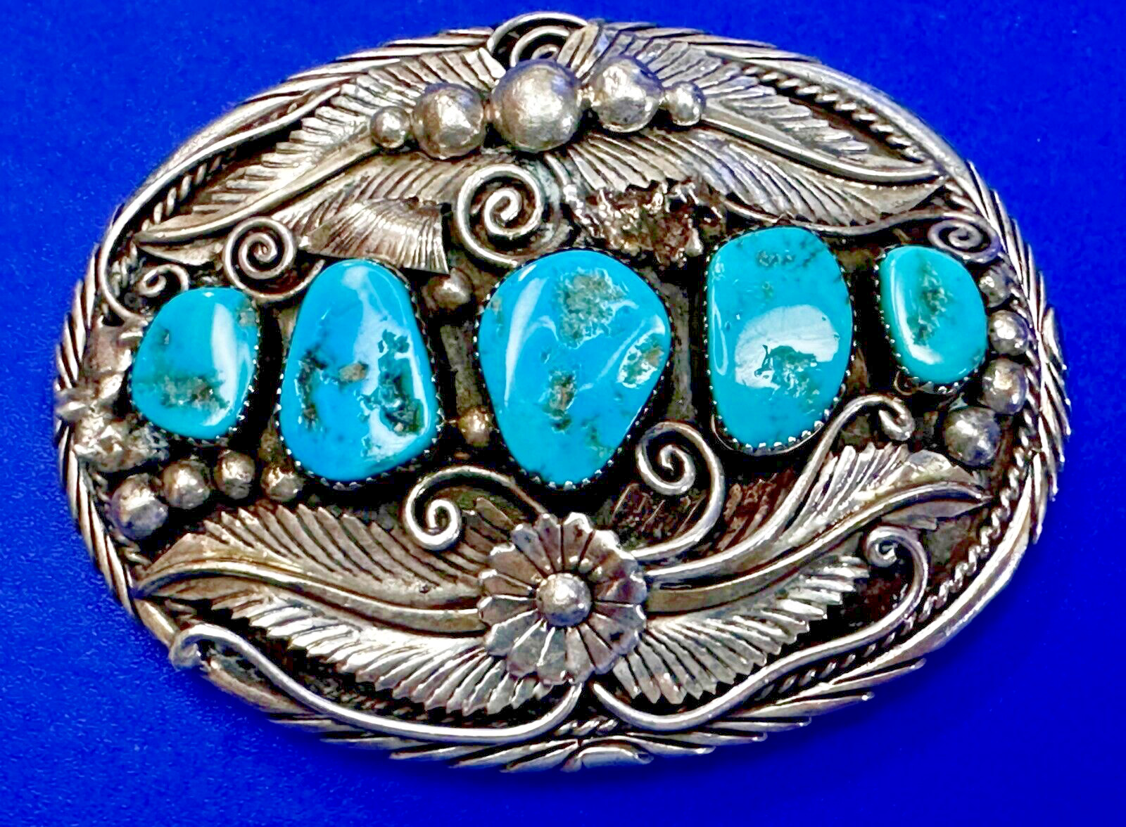Gorgeous Navajo Turquoise Stones Native DJN Delvin J Nelson Artisan Belt Buckle