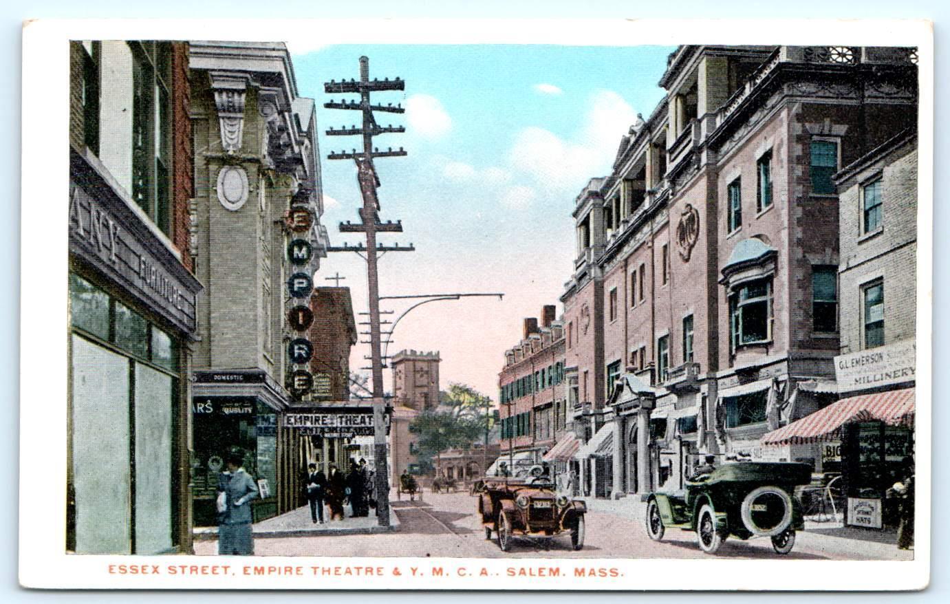 SALEM, MA Massachusetts ~ ESSEX STREET SCENE~ Empire Theatre c1910s Postcard
