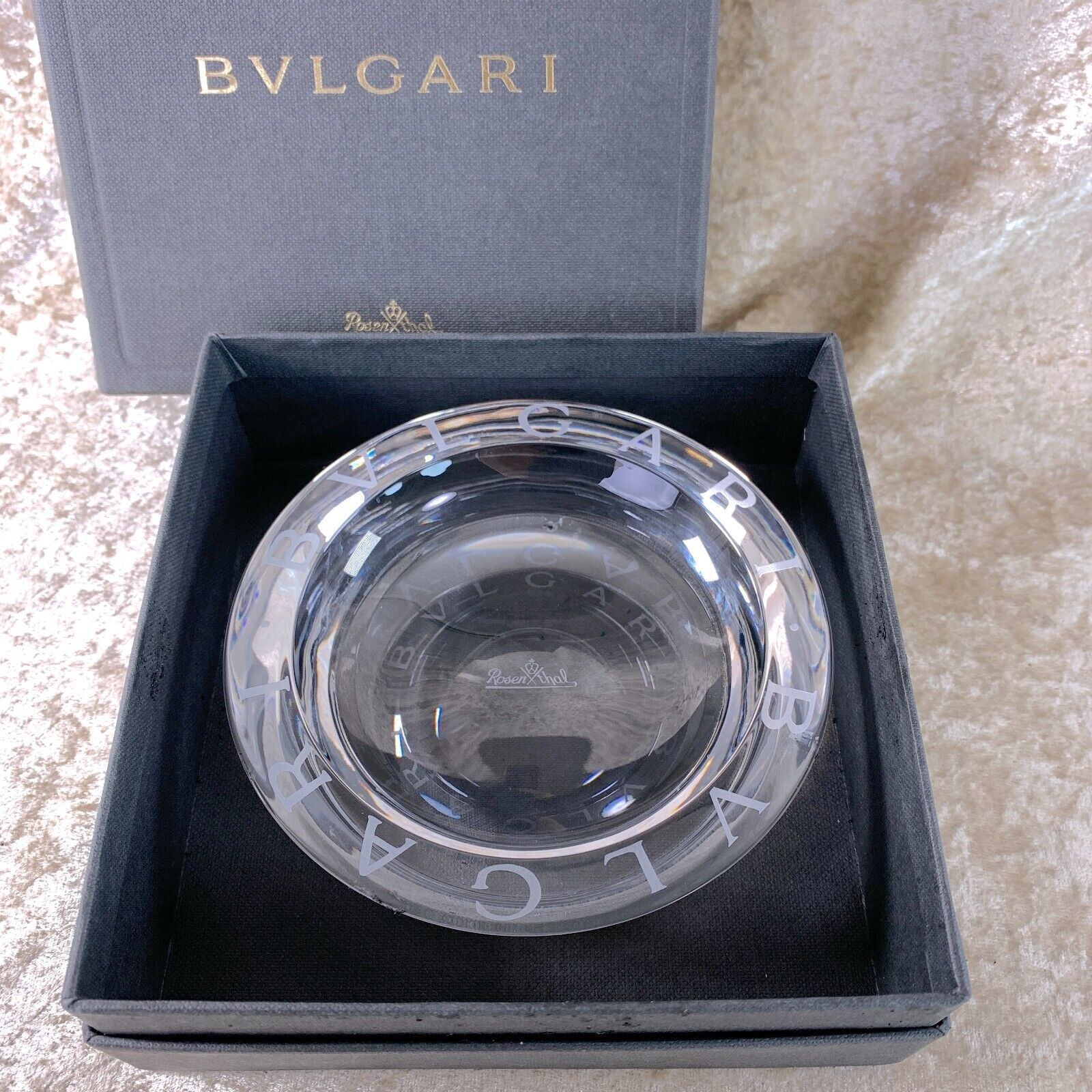 Authentic BVLGARI ROSENTHAL Ashtray Crystal Clear 12 cm with Case