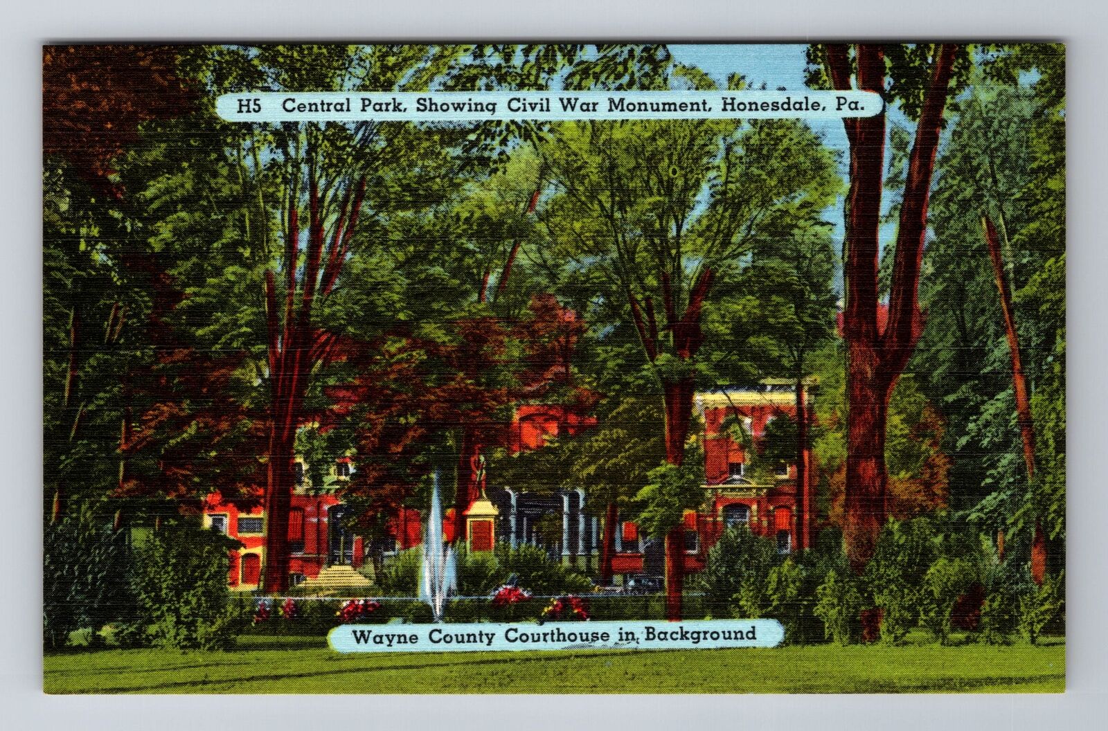 Honesdale PA-Pennsylvania, Civil War Monument, Central Park Vintage Postcard