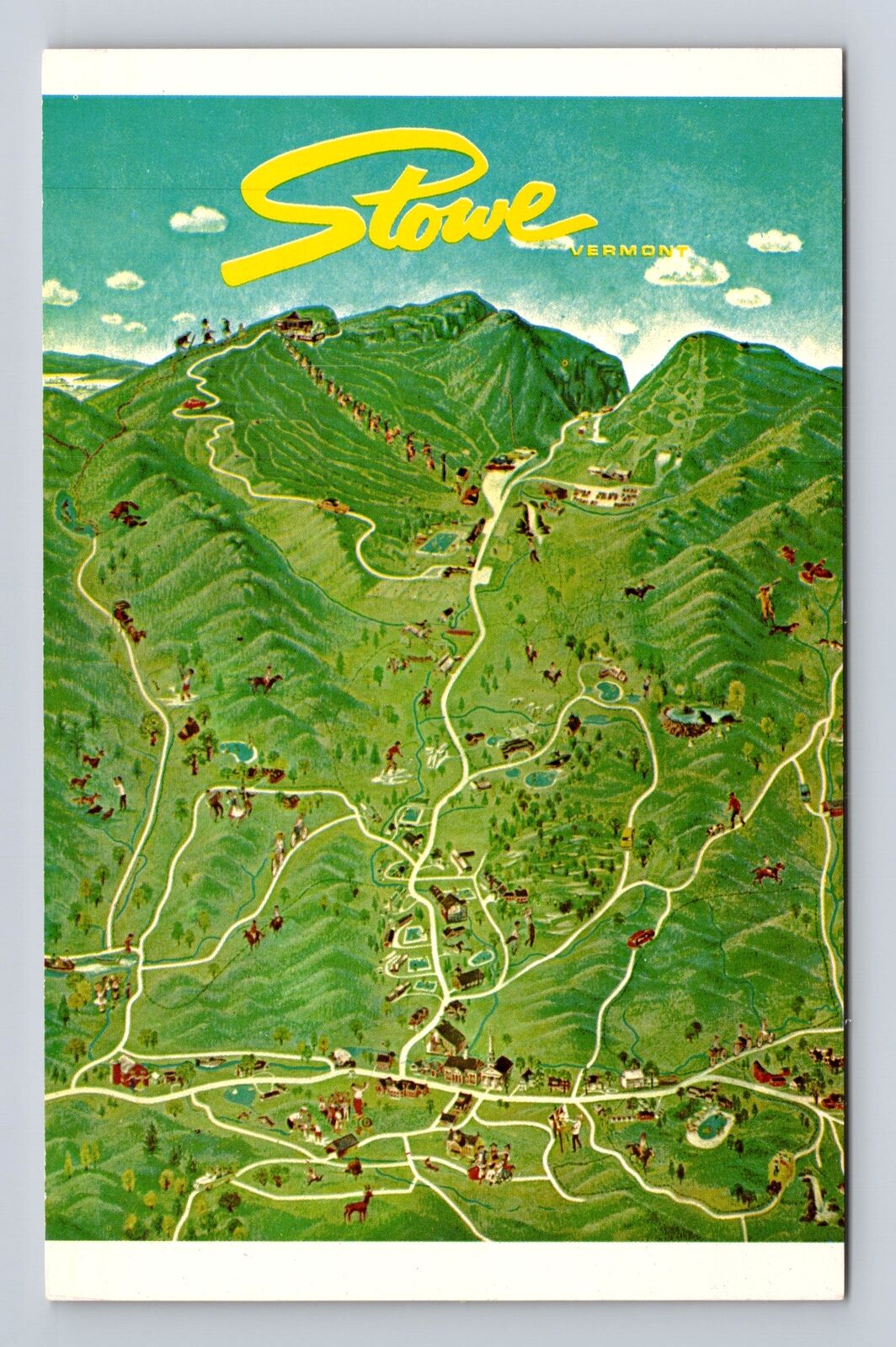 Stowe VT-Vermont, Ski Capital Of The East, Winter, Map Vintage Souvenir Postcard