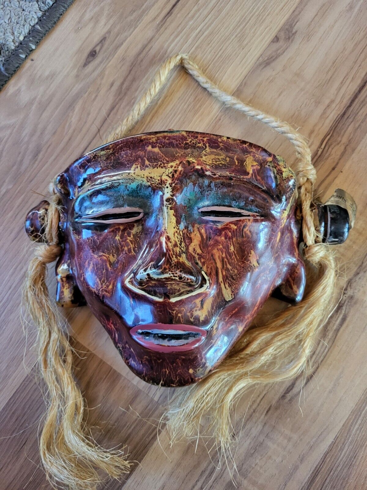 Vintage Ceramica Art Hand Crafted Bischoff Cherry Mask Decanter Italy - Empty