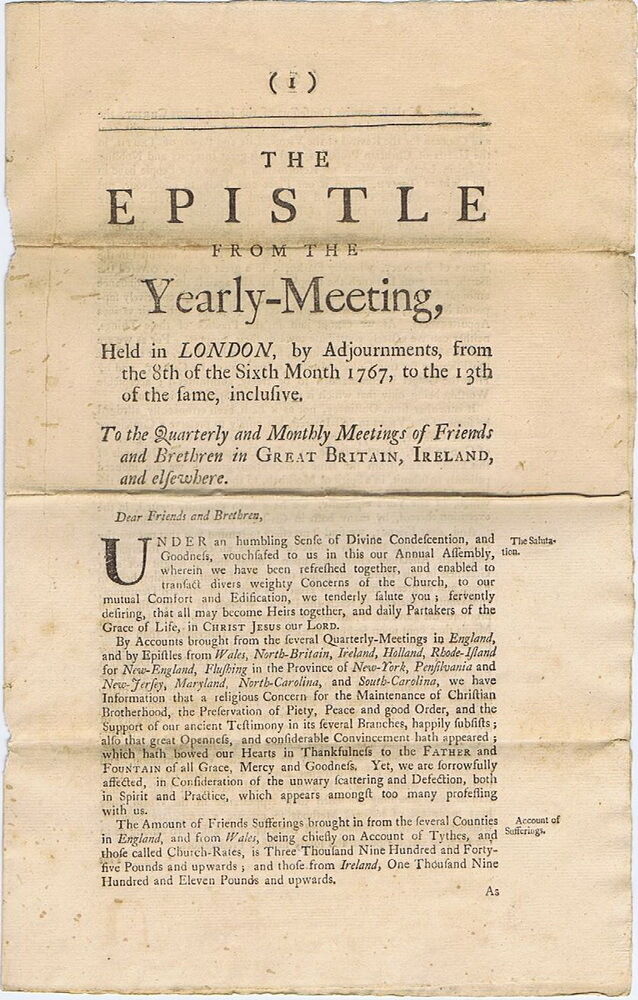 The Epistle from the Yearly-meeting: Held in London, 1767, Thomas Squire Clerk