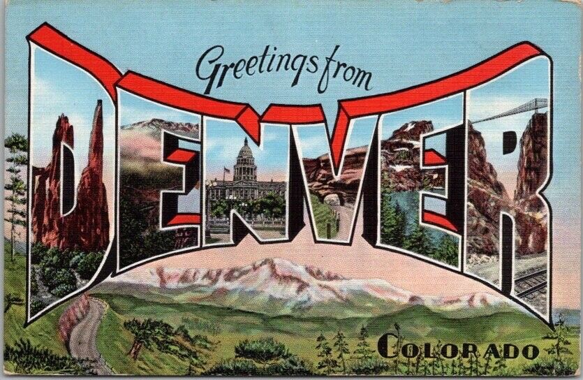 Vintage DENVER Colorado Large Letter Postcard Multi-View KROPP Linen - UNUSED