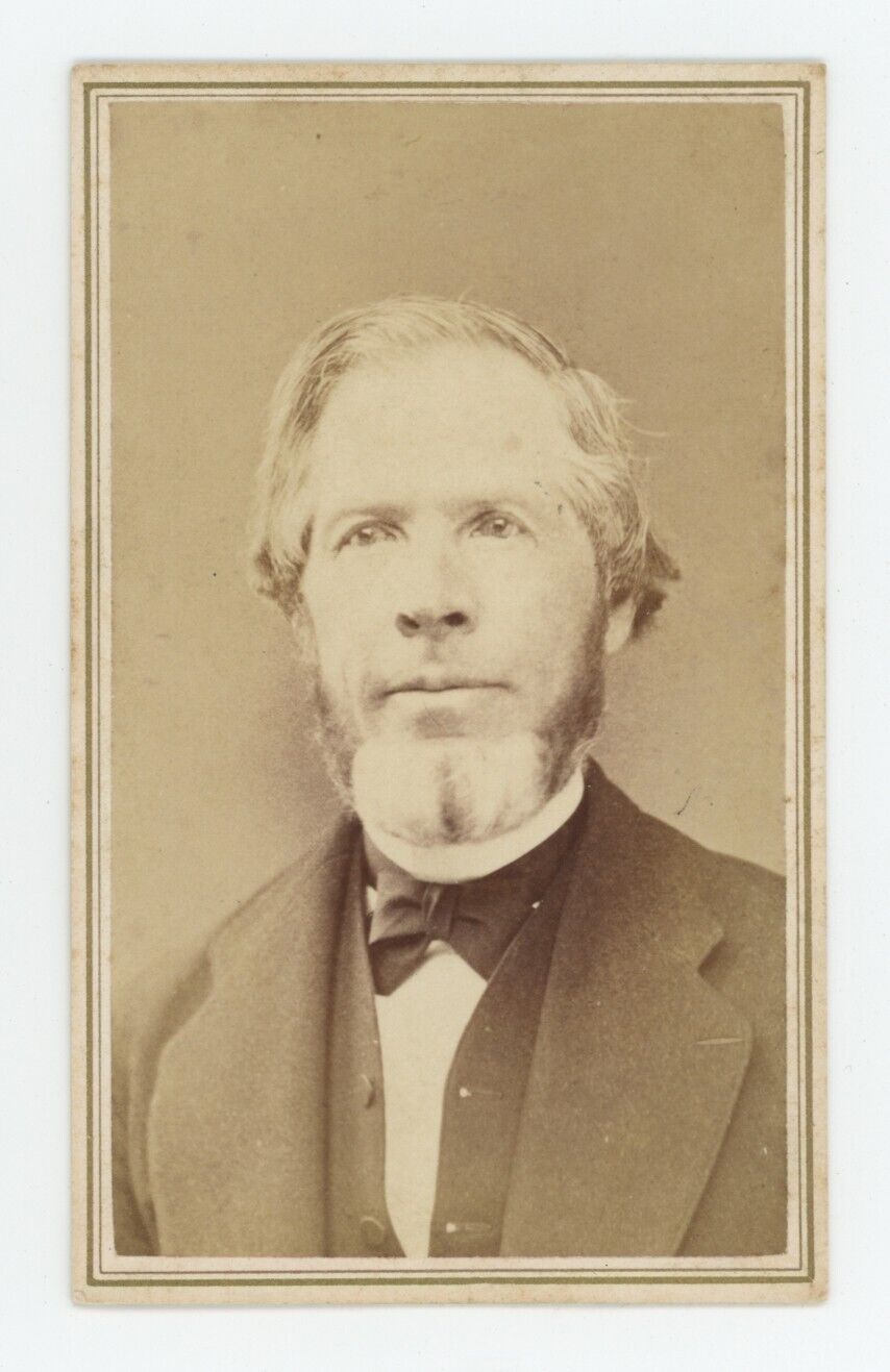Antique CDV Circa 1860s Handsome Older man With Full Grey Beard in Suit & Tie