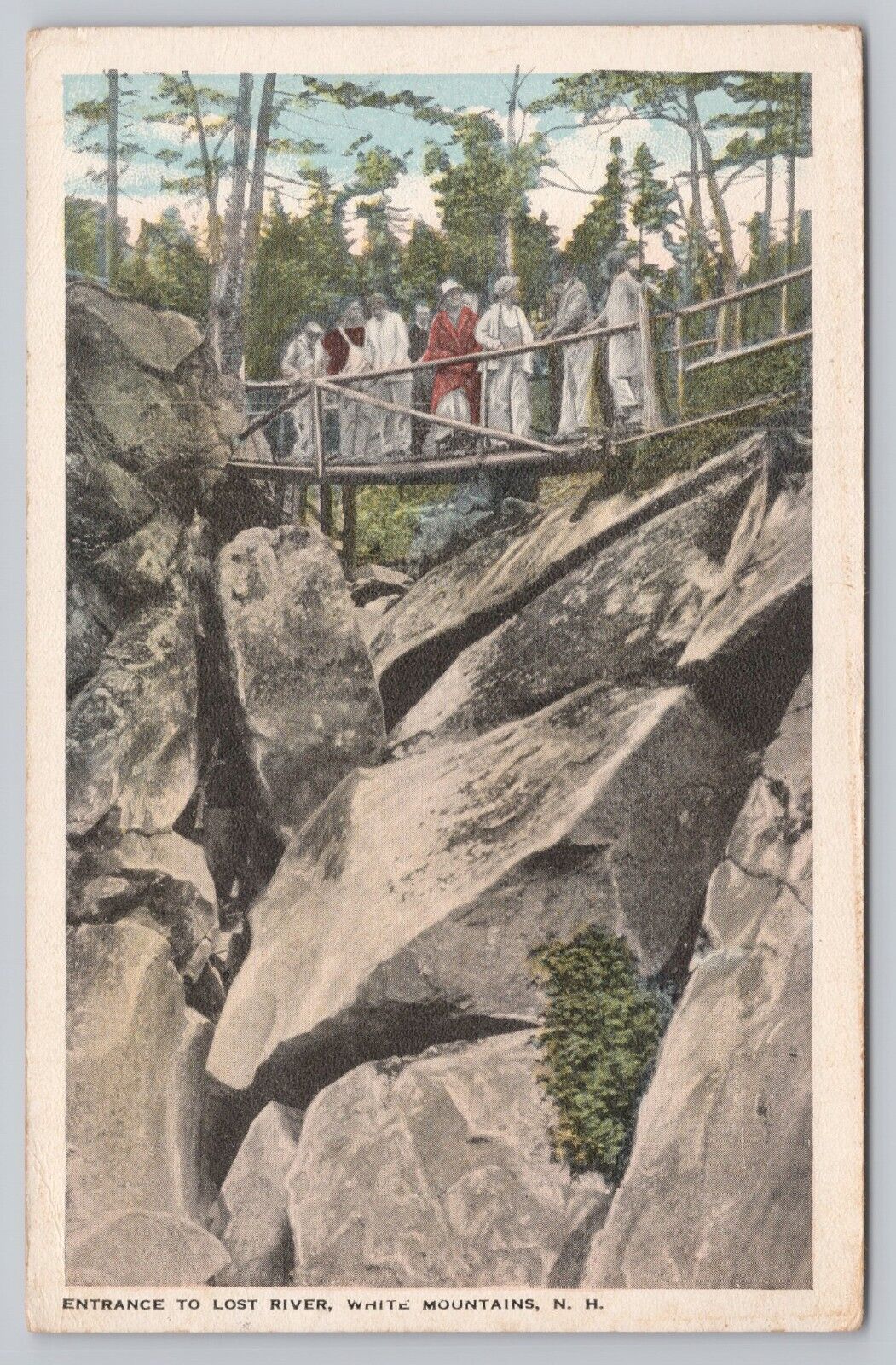 White Mountains New Hampshire, Lost River Entrance Bridge, Vintage Postcard