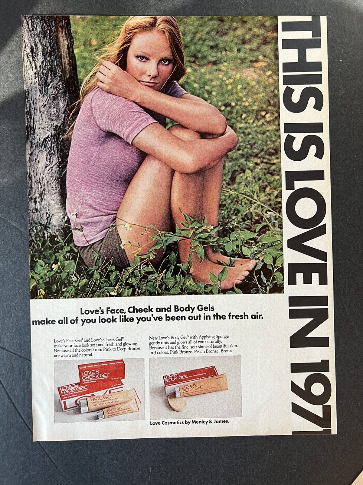 Vtg 1970s Ad Love Cosmetics by Menley & James Look like you\'ve been in Fresh Air