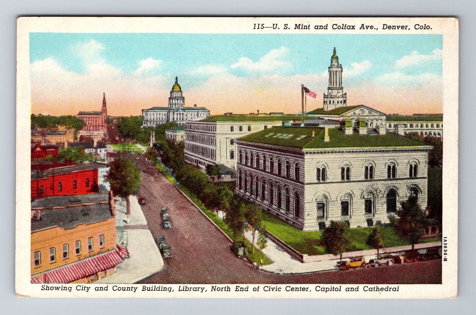 Denver CO-Colorado, US Mint And Colfax Avenue, Antique, Vintage Postcard