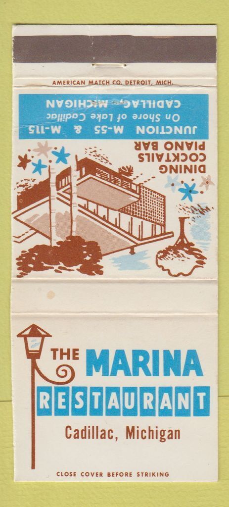 Matchbook Cover - Marina Restaurant Cadillac MI 30 Strike
