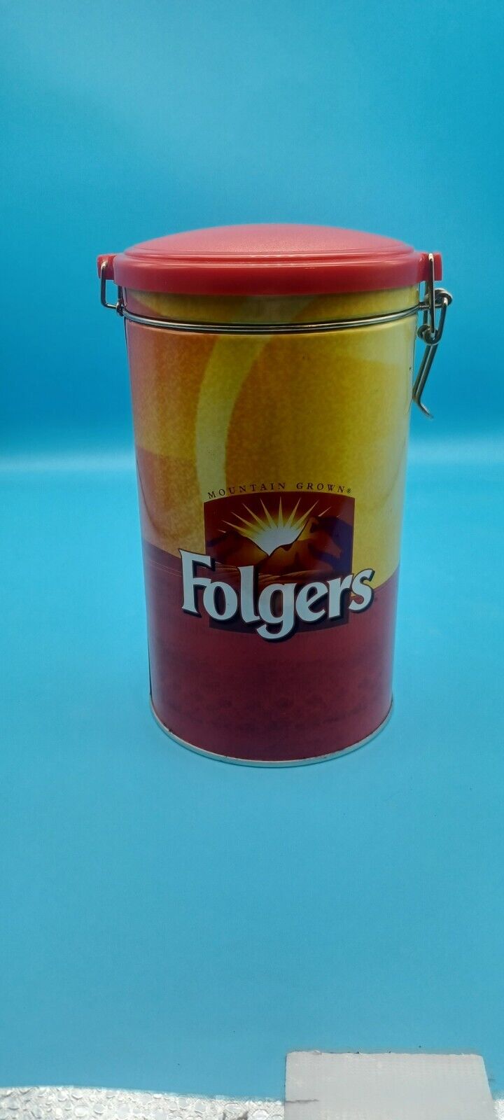 VTG FOLGERS COFFEE HINGED COLLECTORS TIN CANISTER 7 3/4\