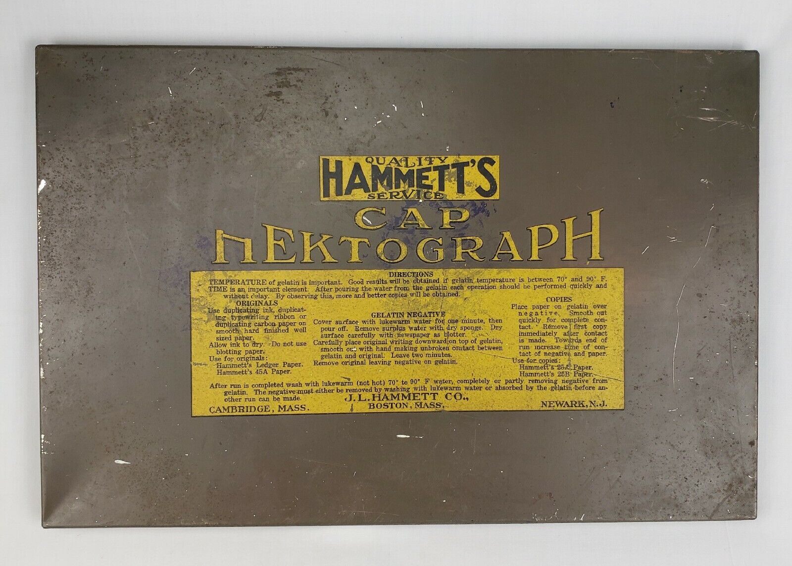 Rare Antique Vintage J.L Hammett\'s Hektograph Advertising Tin Sign Massachusetts