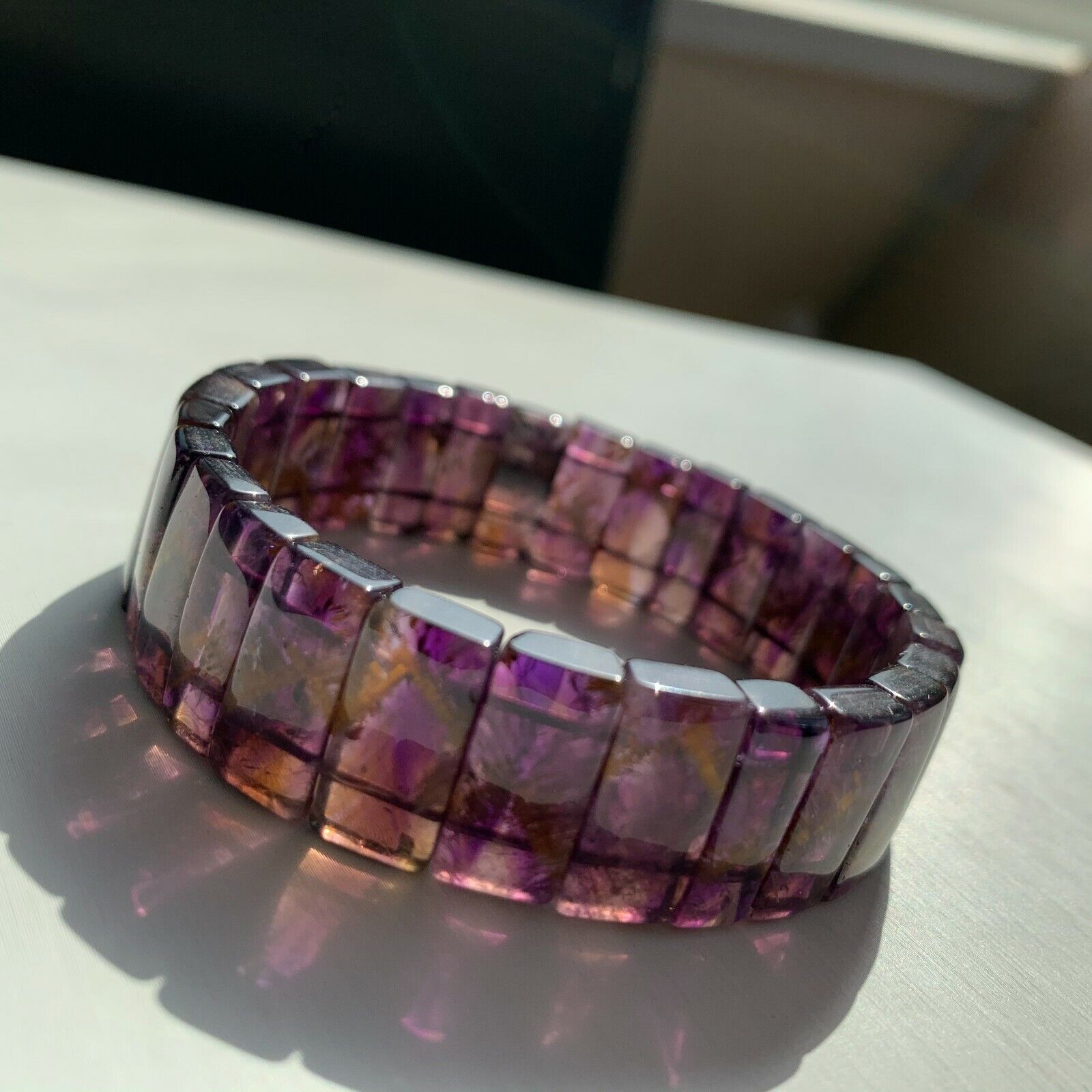 Natural Dream Amethyst Rectangular Beads Crystal Elastic Bracelet For Healing 