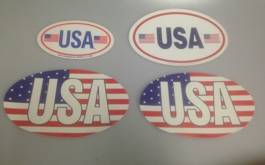 4 USA Stickers / Oval Decals / Euro Style Stickers,